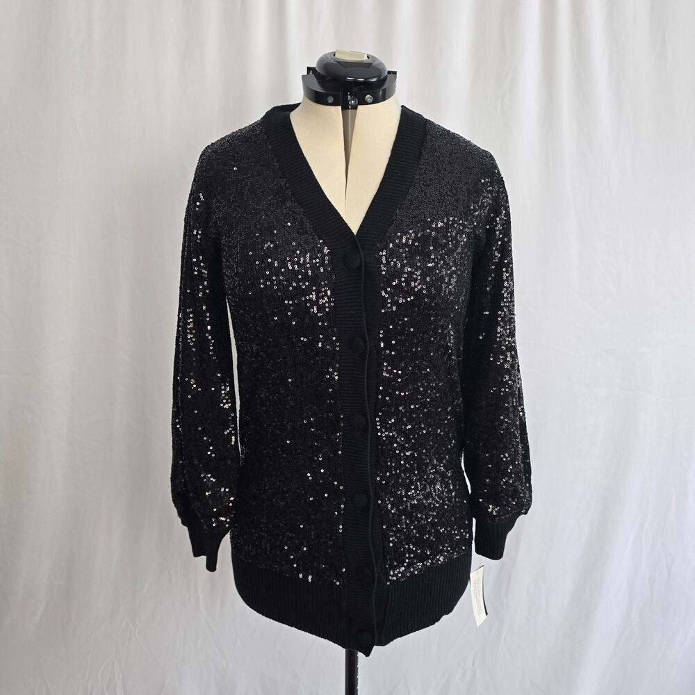 INC International Concepts Sequin Cardigan Women's XS Black Button Closure NWT